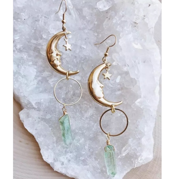 Jewelry - Bohemian Gold Moon Celestial Quartz Earrings